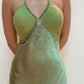 Grünes Vintage Perlenbesetztes langes Ballkleid Abendkleid nv2098