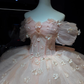 Light Pink Off Shoulder Tulle Ball Gown, Puff Sleeve Corset Dress with 3D Flowers  NV7084