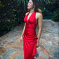 Red Fashion Strapless Long Satin Ruffle Ball Gown Evening Dress Party Dress nv3608