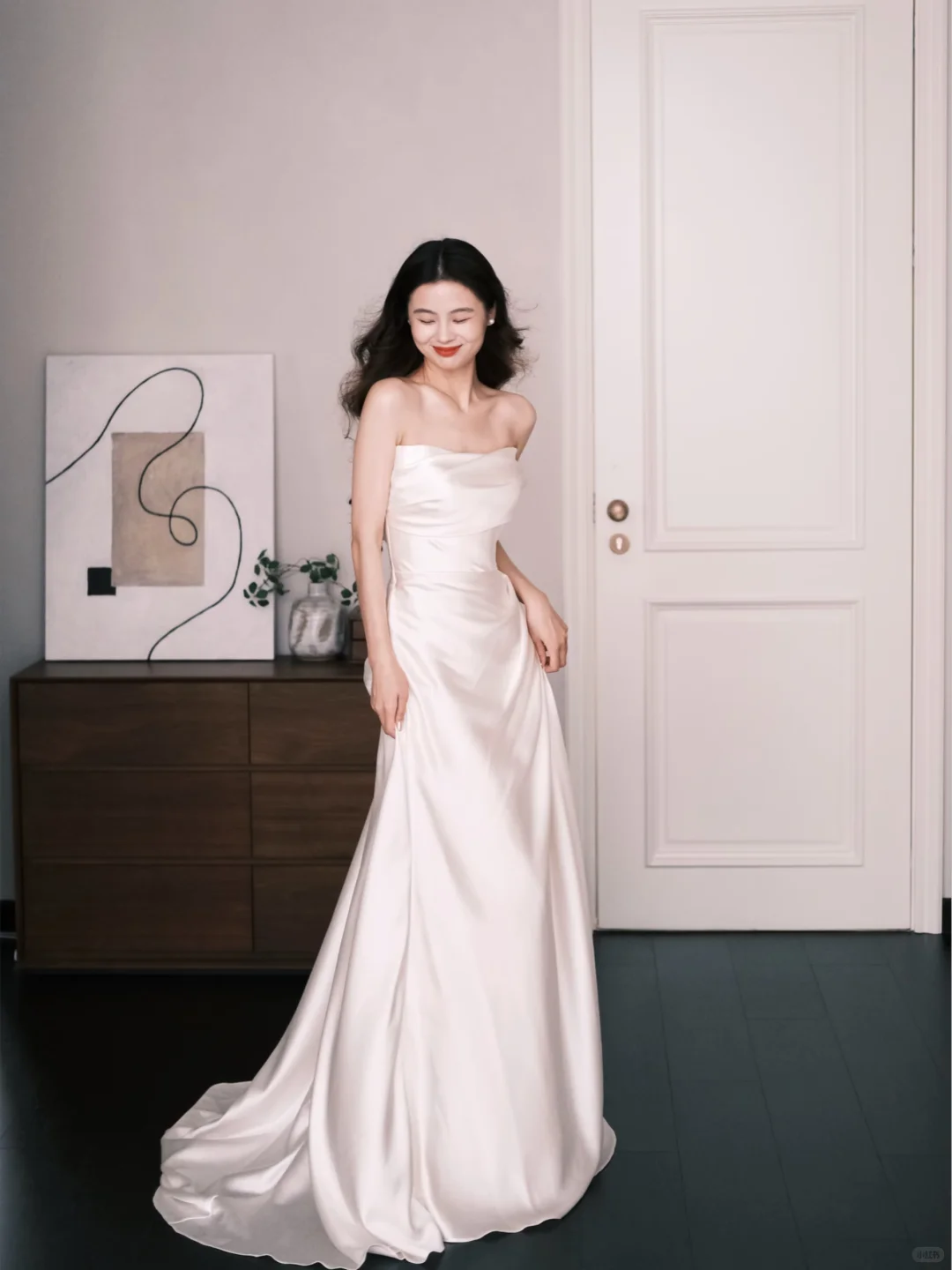 Minimalist Satin Wedding Dress Strapless Draped Mermaid Bridal Gown  NV7244