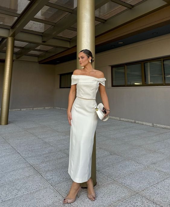 Robe de soirée longue en satin blanc à épaules dénudées, simple et élégante, robe de soirée nv2342
