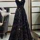 Black Shiny Elegant Long A-Line Back Tie Evening Prom Gown Party Dress nv4173