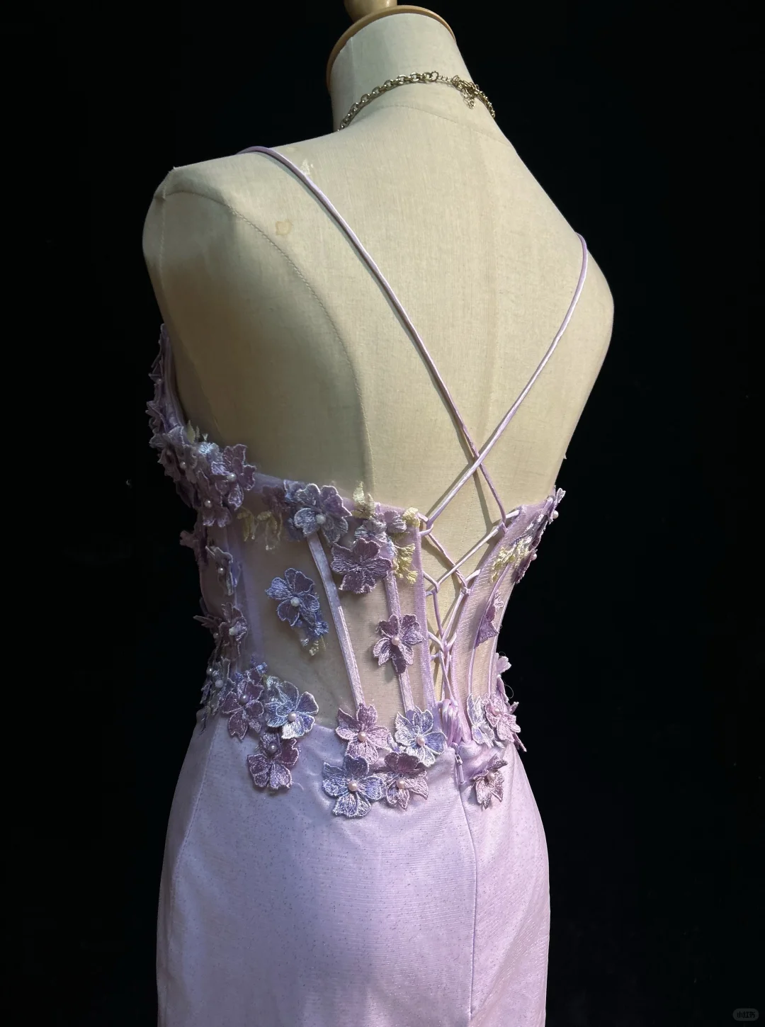 Lilac Spaghetti Straps Corset Short Prom Dress 3D Floral Appliques Fitted Sheath Mini Formal Gown  NV6891