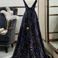 Black Shiny Elegant Long A-Line Back Tie Evening Prom Gown Party Dress nv4173