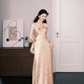 Champagne Gold Strapless Metallic Prom Dress Big Bow Evening Gown  NV7221