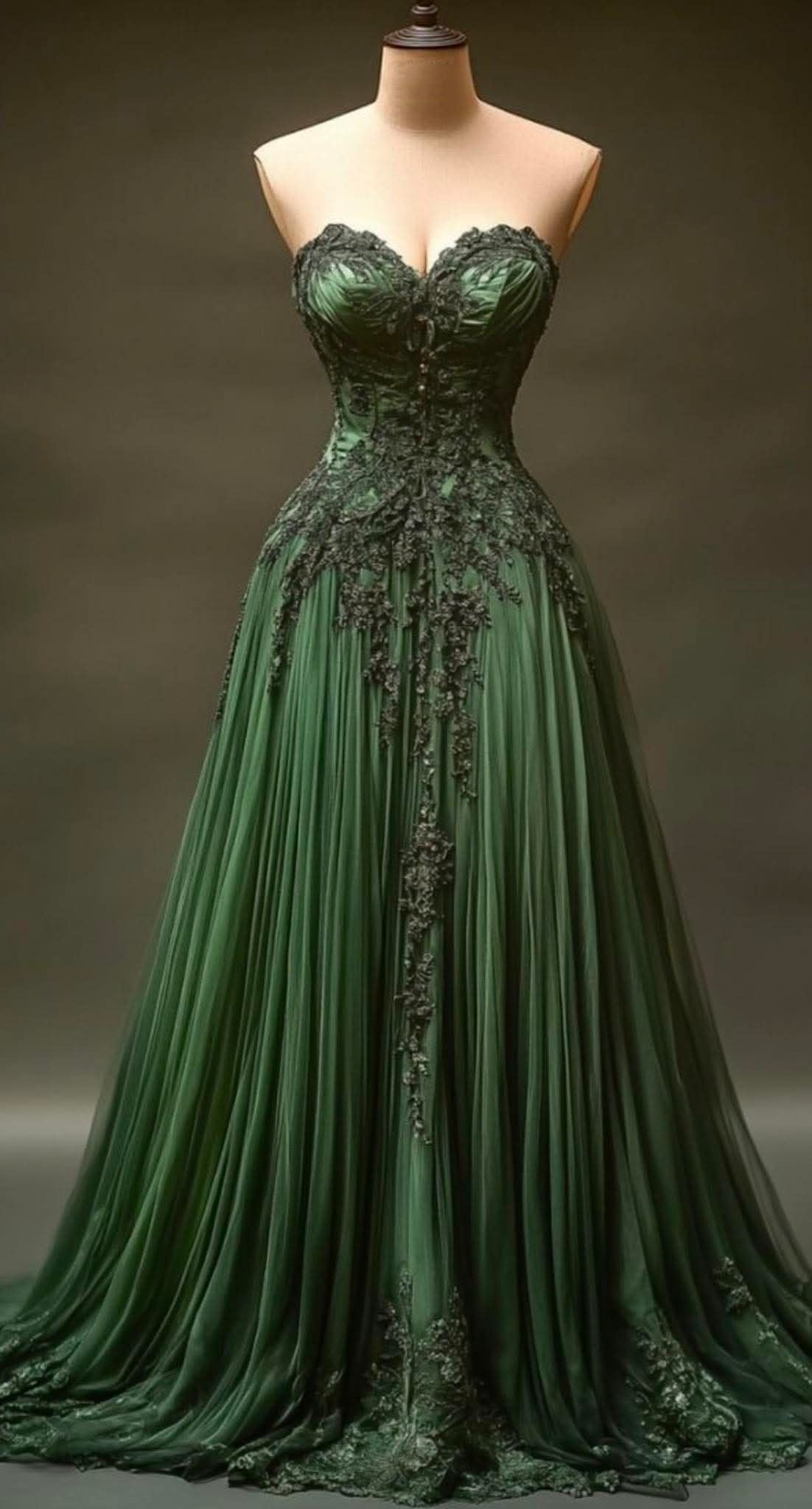 Green Black Lace Vintage Elegant Long Tulle Ball Gown nv4832