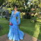 Blue Fashion Elegant V-neck Long Sleeves Long Chiffon Ruffles Ball Gown Evening Gown Party Dress nv3509