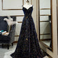 Black Shiny Elegant Long A-Line Back Tie Evening Prom Gown Party Dress nv4173
