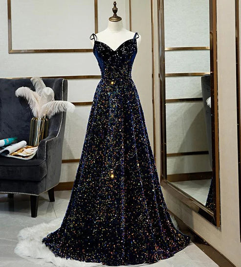 Black Shiny Elegant Long A-Line Back Tie Evening Prom Gown Party Dress nv4173