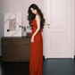 Strapless Pleated Prom Dress Rust Red Ruffle Flowy Formal Evening Gown  NV7249