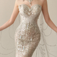 Halter Sweetheart Sheer Mermaid Wedding Dress Beaded Tassel Tulle Train  NV7141