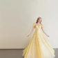 Pale Yellow Puff Sleeve 3D Floral Tulle A-Line Prom Gown  NV7183