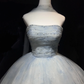 Dusty Blue Cloud Tulle Long Evening Gown Strapless Puffy Ball Gown Prom Dress with Cape  NV7077