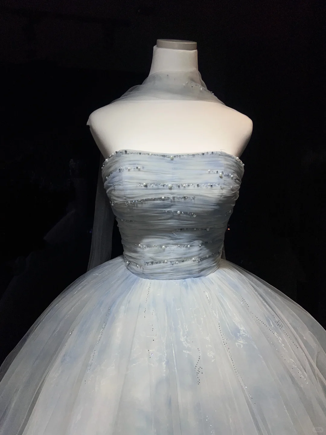 Dusty Blue Cloud Tulle Long Evening Gown Strapless Puffy Ball Gown Prom Dress with Cape  NV7077