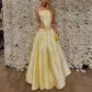 Yellow fashion halter waist long backless bow elegant prom dress evening dress party dress nv4682