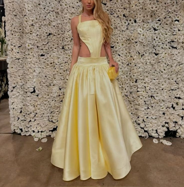 Yellow fashion halter waist long backless bow elegant prom dress evening dress party dress nv4682