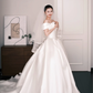Satin Ball Gown Wedding Dress Off The Shoulder 3D Floral Bridal Gown with Train  NV7240