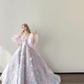 Pink Purple Ombre Off Shoulder Prom Gown Detachable Puff Sleeve 3D Floral Lace A Line Evening Dress  NV7158