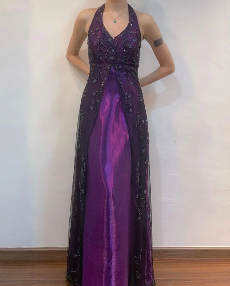 Lila Elegante Mode Exquisite Strap Lange Tüll Ballkleid Abendkleid Partykleid Ballkleid nv3977