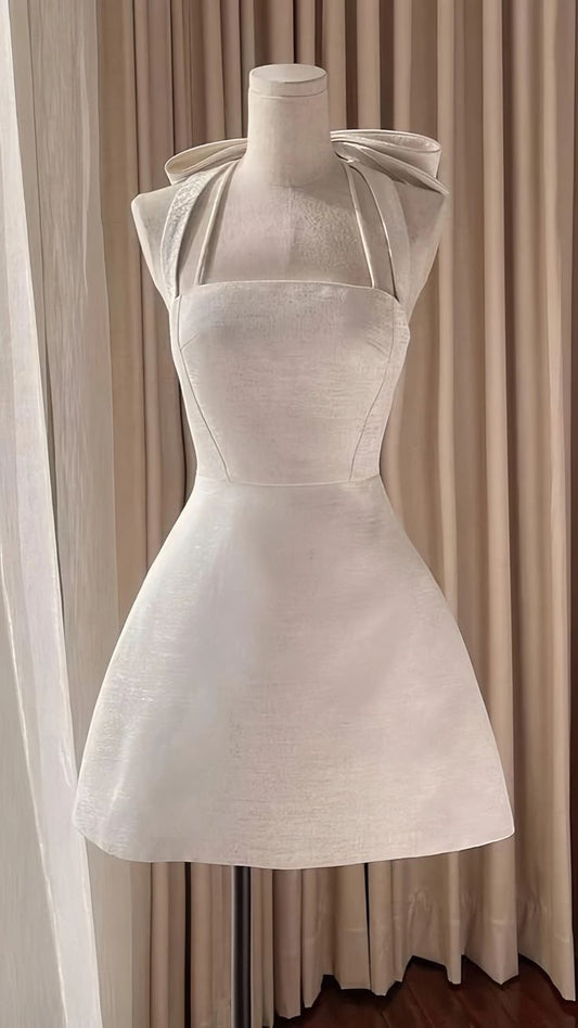 White suspender short satin homecoming dress birthday party dress nv5260