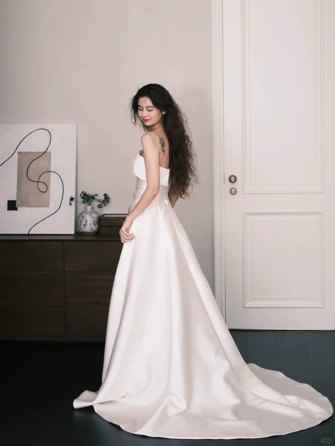 Strapless Twist Satin A-Line Wedding Dress with Side Slit & Pockets  NV7384