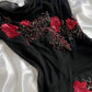 Black vintage fashion exquisite red floral beaded spaghetti straps long chiffon ball gown evening dress party dress nv3588