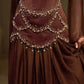 Retro Luxury Style Dark Brown Satin Beaded Square-Neck Long-Sleeve Gown - Elegant Dress for Dinner & Red Carpet NV6381