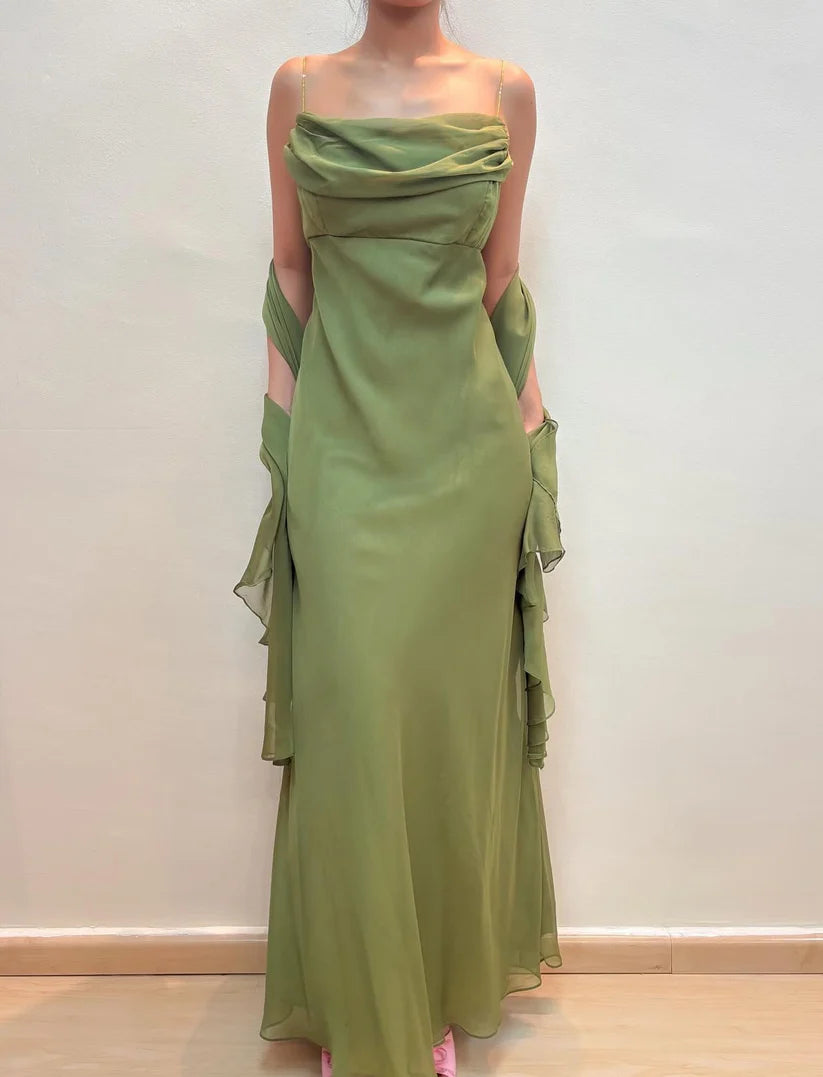 NiceVestidos -- Ärmelloses, bodenlanges Abendkleid aus lila/olivgrünem Chiffon im Feenstil NV5776