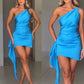 Blue one shoulder ruffle sexy cocktail dress homecoming dress party dress nv2144