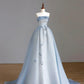 Blue Elegant Stylish Exquisite Floral Beaded Long Floor Length Tulle Graduation Gown Prom Dress Evening Gown nv3939