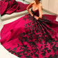 Burgunderrotes, wunderschönes, exquisites, langes Ballkleid aus Satin mit Blumenapplikationen, nv3369
