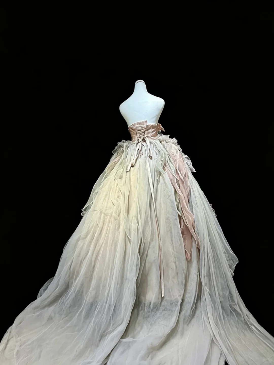 Dusty Pink Strapless Princess Ball Gown 3D Petal Hand Flowers Flowy Organza Tulle Long Evening Gown  NV7015