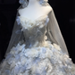 White Blue Ombre Strapless Ball Gown Wedding Dress 3D Flower Tulle Bridal Prom Gown  NV7065