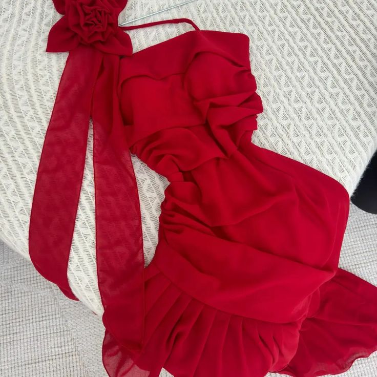 Red Fashion Elegant Floral Long chiffon Ruffle Ball Gown Evening Dress Party Dress nv3550