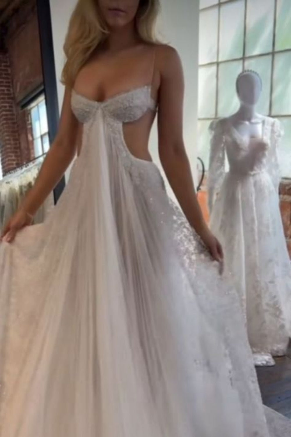 NiceVestidos - Robe de bal longue et scintillante en tulle blanc, robe de mariée NV5842