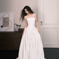 Strapless Ruched White Bridal Jumpsuit with Pockets & Train  NV7365