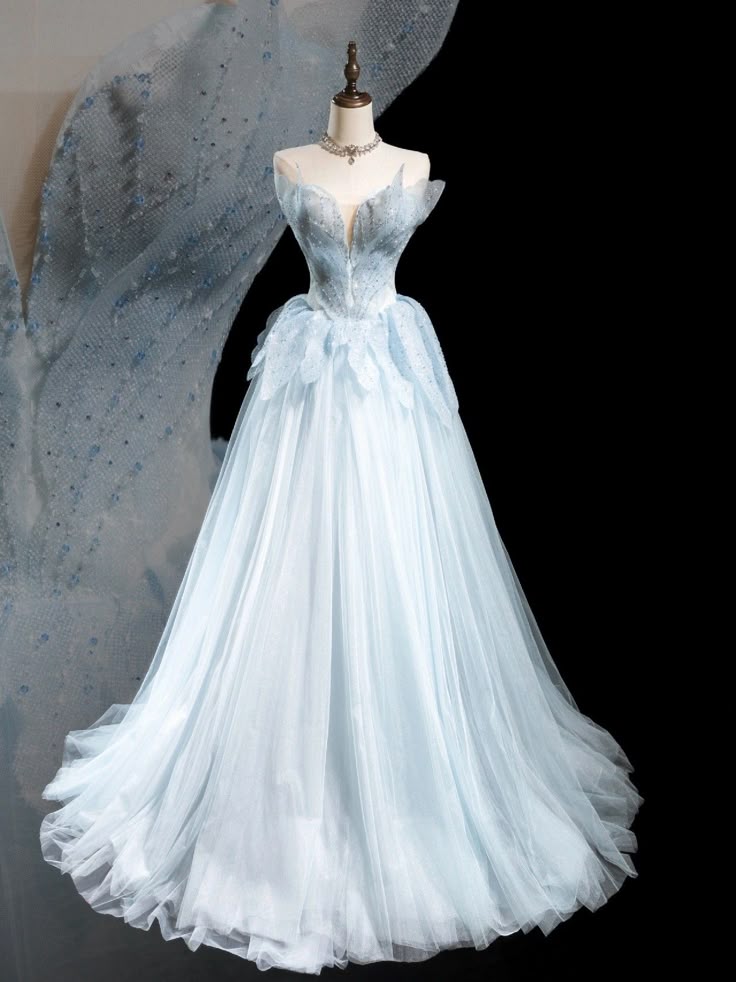 Light blue elegant sweet exquisite beaded long tulle ball gown evening dress Graduation dress adult dress nv3778