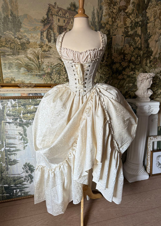 Ivory Brocade Corset Asymmetrical Vintage Gown NV6240