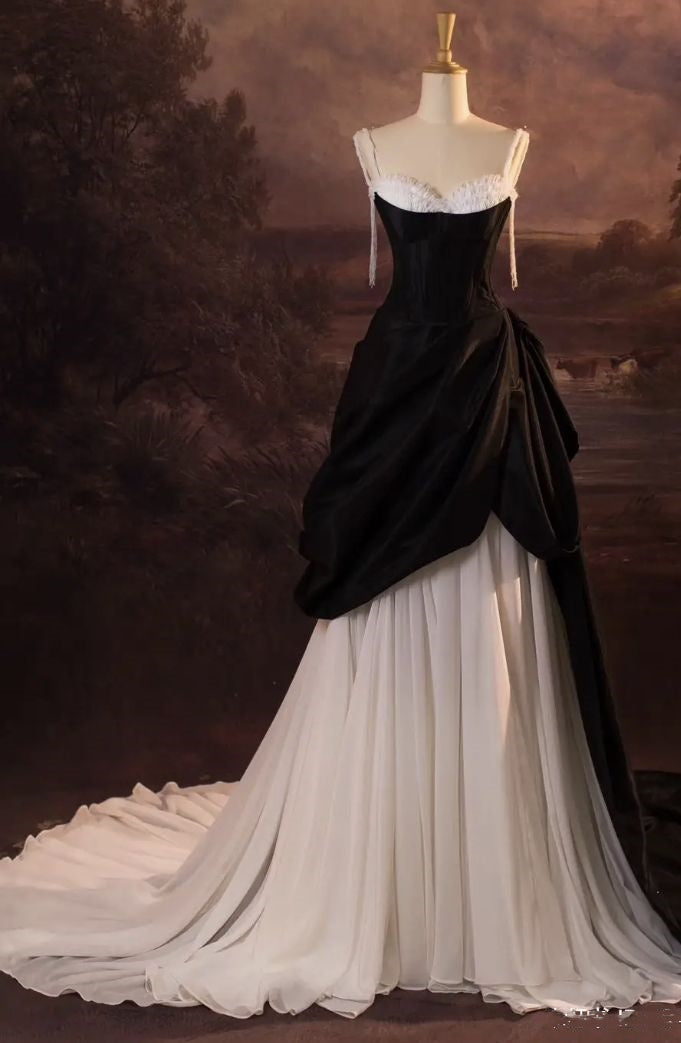 Black and white A-line ball gown evening dress nv1907 – NiceVestidos