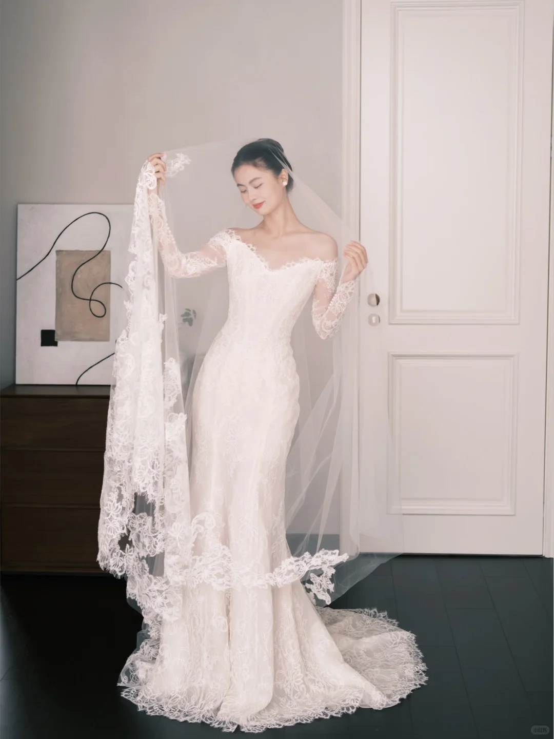 Off The Shoulder Long Sleeve Lace Mermaid Wedding Dress Bridal Gown  NV7218