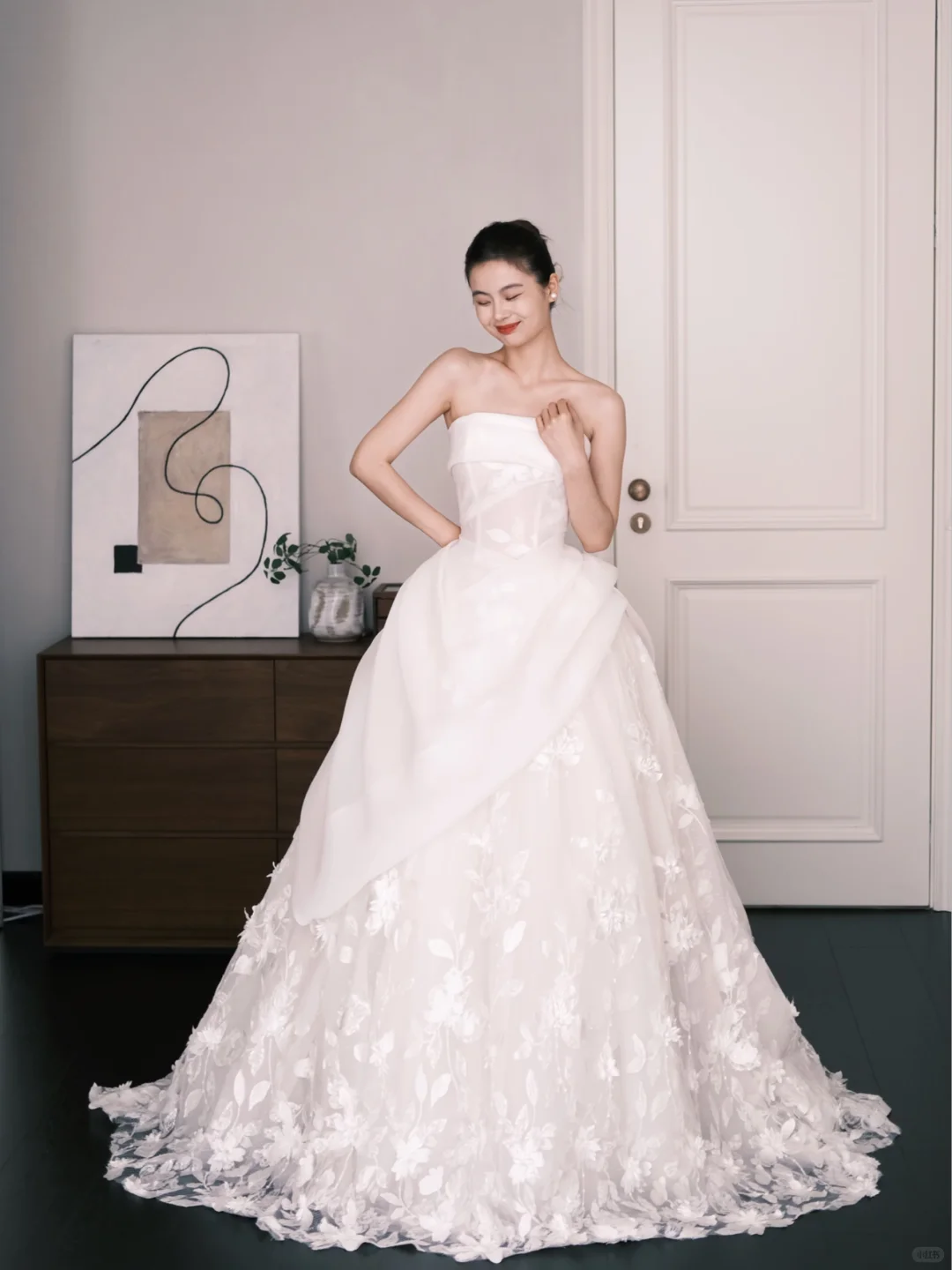 3D Floral Ball Gown Wedding Dress Strapless Satin Bridal Gown  NV7253