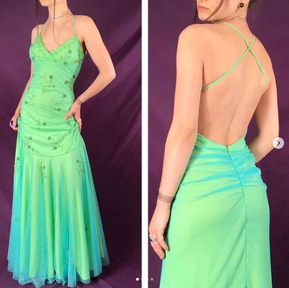 Green fashion exquisite floral beading spaghetti straps long elegant tulle ball gown evening dress party dress prom dress nv3752