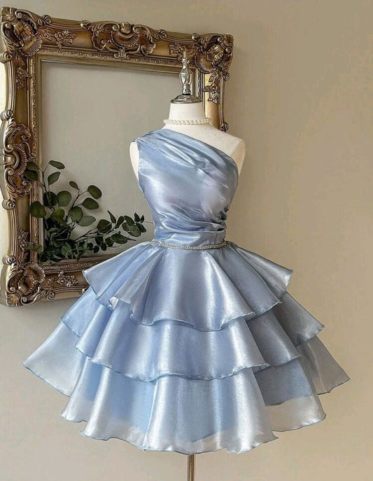 NiceVestidos--light blue one-shoulder ruffle dress NV5748