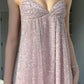 Pink gorgeous shiny spaghetti strap off-shoulder long chiffon prom dress evening dress nv5213