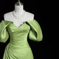 Green satin off-the-shoulder long slit gown ball gown evening dress nv4285