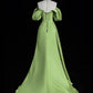 Green satin off-the-shoulder long slit gown ball gown evening dress nv4285