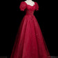 Robe de soirée trapèze bordeaux à manches courtes et perles, en tulle, longue, robe de bal, nv4280