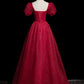 Robe de soirée trapèze bordeaux à manches courtes et perles, en tulle, longue, robe de bal, nv4280