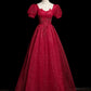 Robe de soirée trapèze bordeaux à manches courtes et perles, en tulle, longue, robe de bal, nv4280