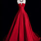 Red A-line off-shoulder satin long gown with tie party dress evening gown nv4281